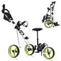 Costway Foldable 3 Wheel Push Pull Golf Club Cart Trolley w/Seat Scoreboard Bag Swivel