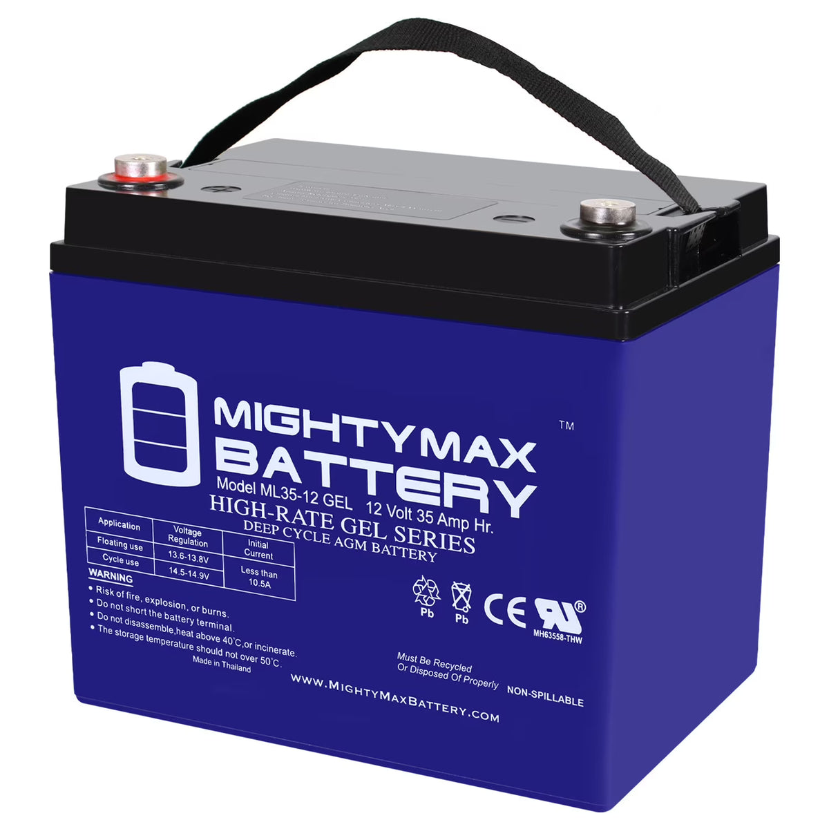 ML35 - 12 GEL - 12 Volt 35 AH, GEL Type, Internal Thread (INT) Terminal, Rechargeable AGM Battery
