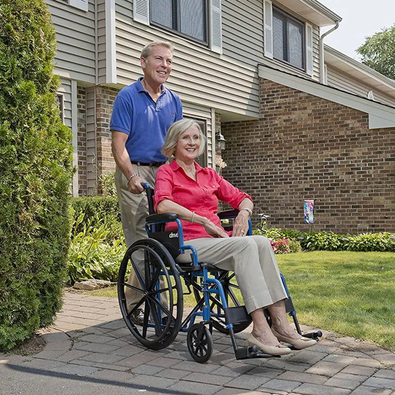Drive Medical Blue Streak Lightweight Folding Wheelchair  20-Inch Wide Seat for Easy Transport
