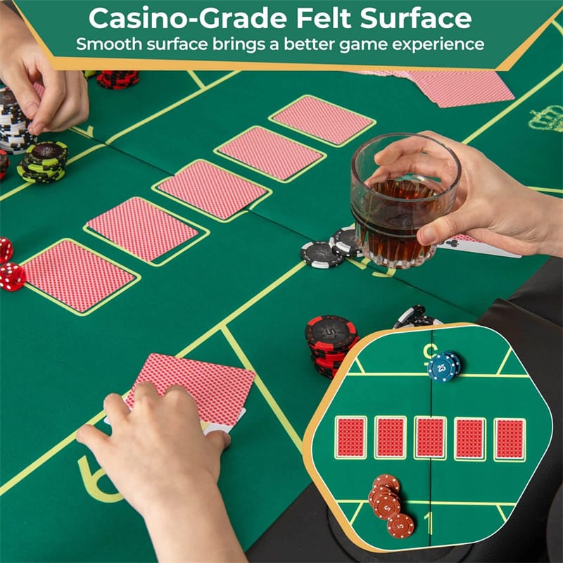 72" Foldable Poker Table for 8 Players with 8 Cup Holders & Casino-Grade Felt, Portable Oval Texas Holdem Card Table for Blackjack, No Assembly