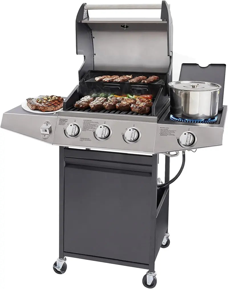 Unovivy 4-Burner Portable Propane Grill – Includes Side Burner & Easy-Mobility Design