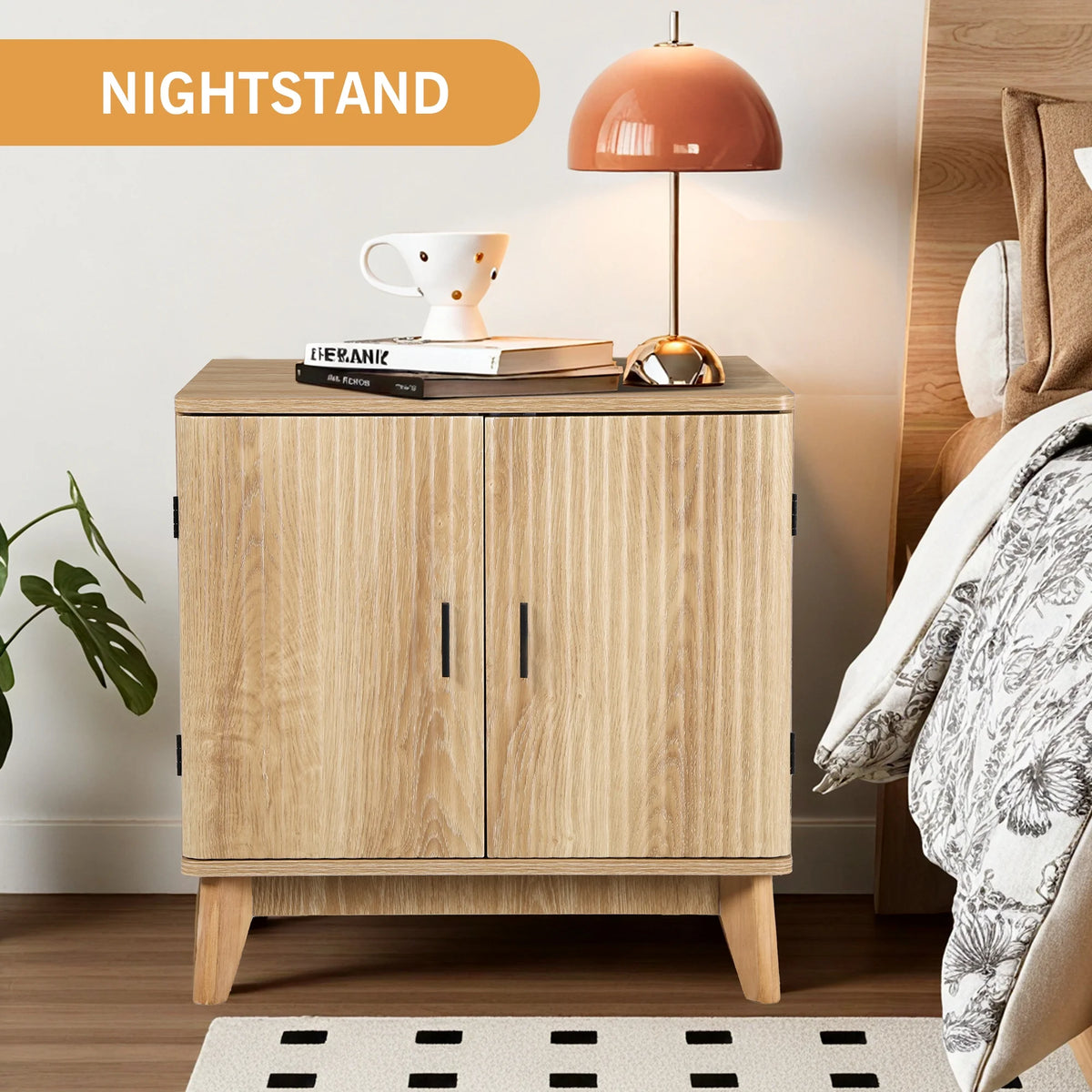 YOCWO Fluted Nightstand for Bedroom Set of 2, Wood Bedside Table Set of 2 with Drawers, Black