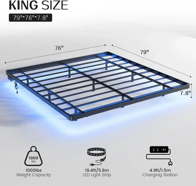 OLEVS Queen Floating Bed Frame – Modern Metal Platform with Integrated Smart LED Lighting