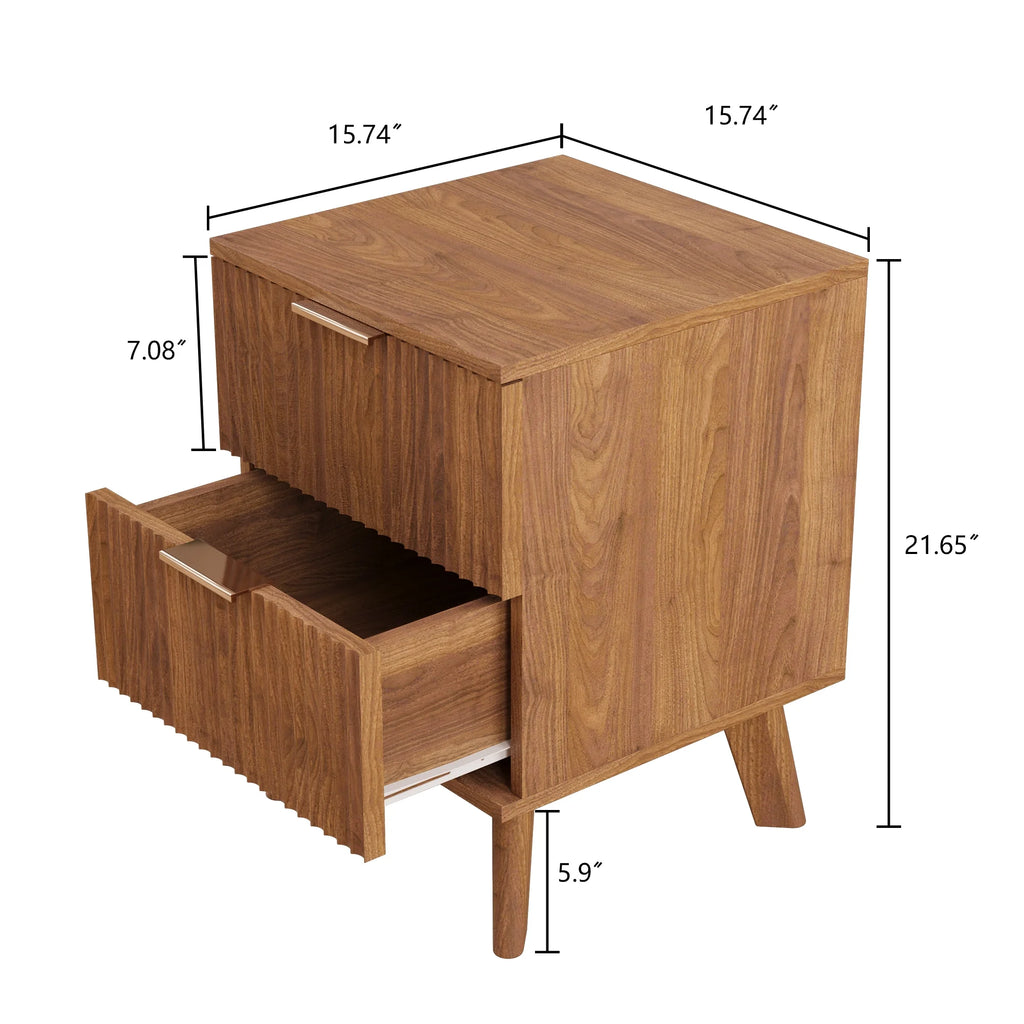 YOCWO Fluted Nightstand for Bedroom Set of 2, Wood Bedside Table Set of 2 with Drawers, Black