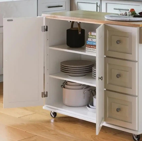 HOMESTYLES Dolly Madison White Kitchen Cart with Natural Wood Top
