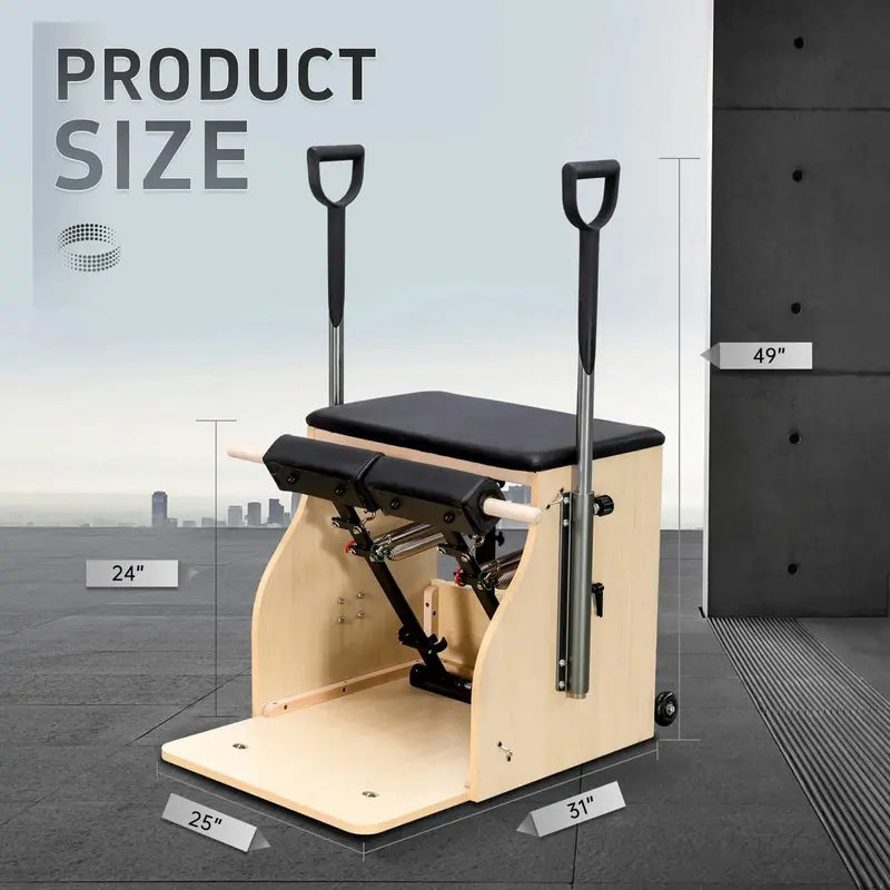 Split-Pedal Pilates Chair with Handles – Compact Reformer for Home or Studio Workouts
