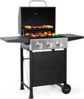 Stainless Steel Propane BBQ Grill – 30,000 BTU Patio Grill with Dual Foldable Side Shelves