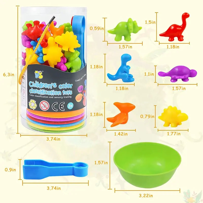DinoPlay Counting Dinosaur Toys Set  Educational STEM Montessori Game with Sorting Bowls for Kids 3+