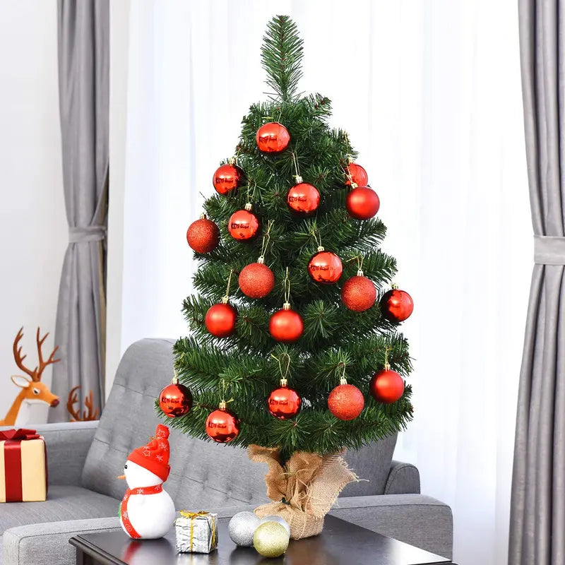 Tabletop Artificial Spruce Tree – PVC Green Mini Xmas Tree in Rustic Burlap Planter