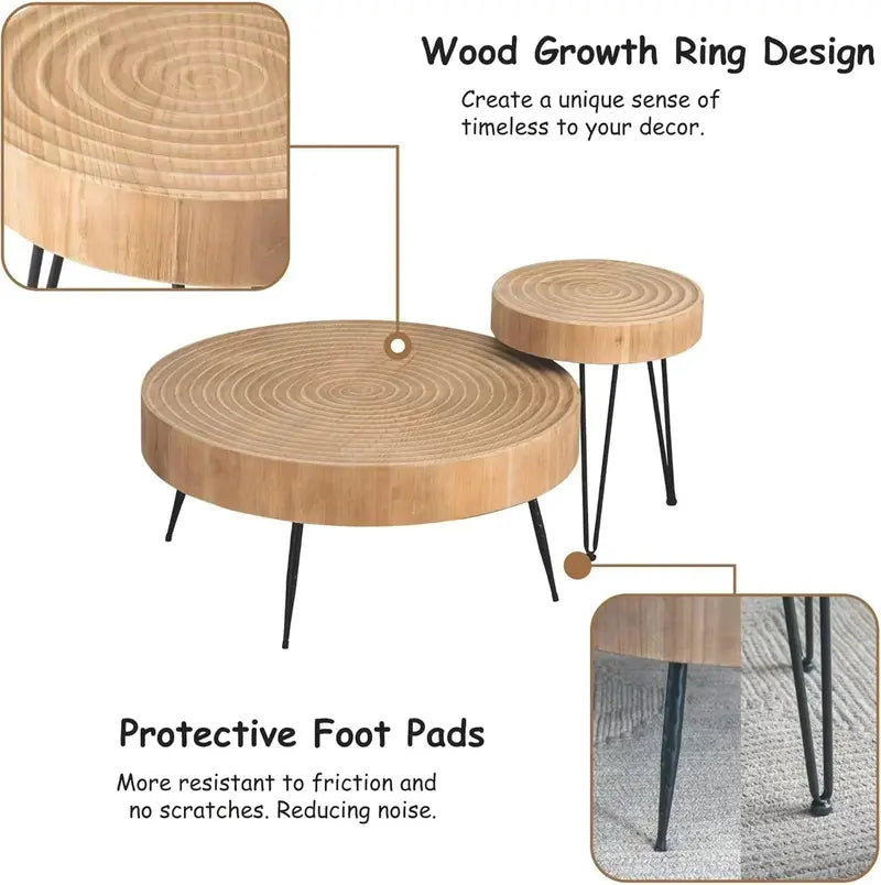 Two-Piece Farmhouse Nesting Coffee Tables – Stylish Round Accent Set for Cozy Living Spaces