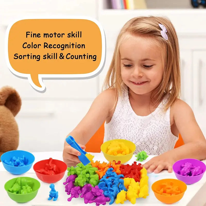 DinoPlay Counting Dinosaur Toys Set  Educational STEM Montessori Game with Sorting Bowls for Kids 3+