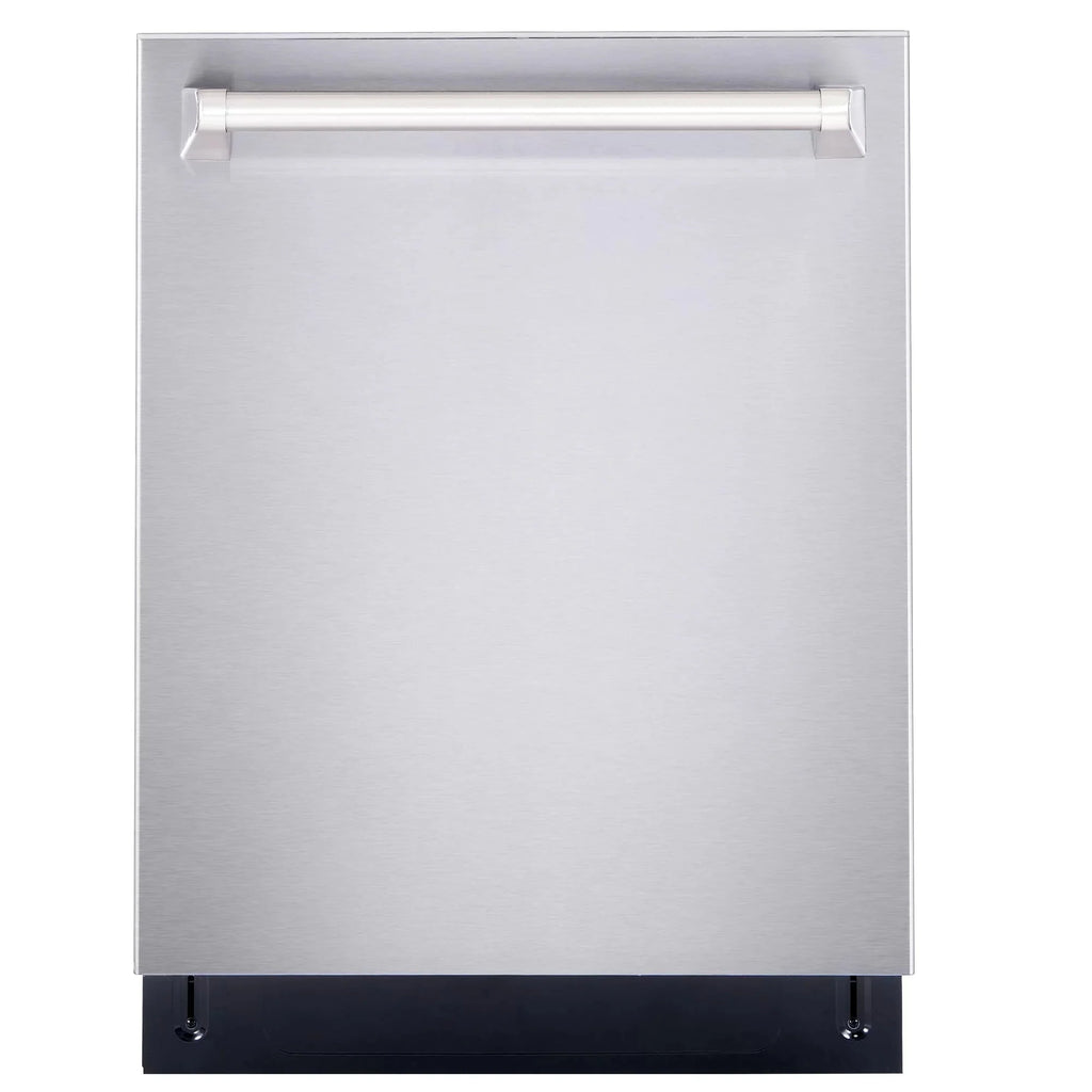 Cosmo 4 Piece Kitchen Appliance Packages with 30" Freestanding Electric Range 30" Wall Mount Hood 24" Built-in Integrated Dishwasher & French Door Refrigerator Kitchen Appliance Bundles