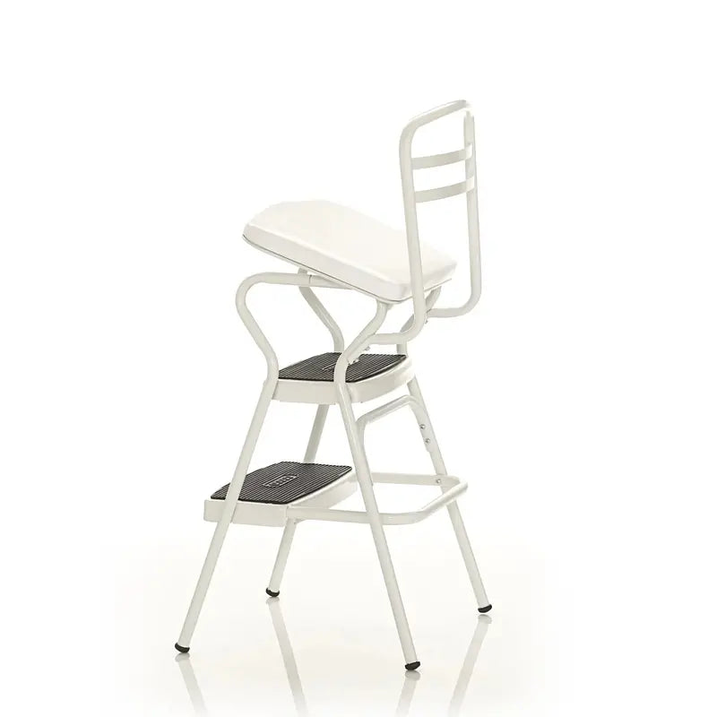 COSCO Stylaire Retro Step Stool Chair  Flip-Up Seat Design, White Finish, Single Unit