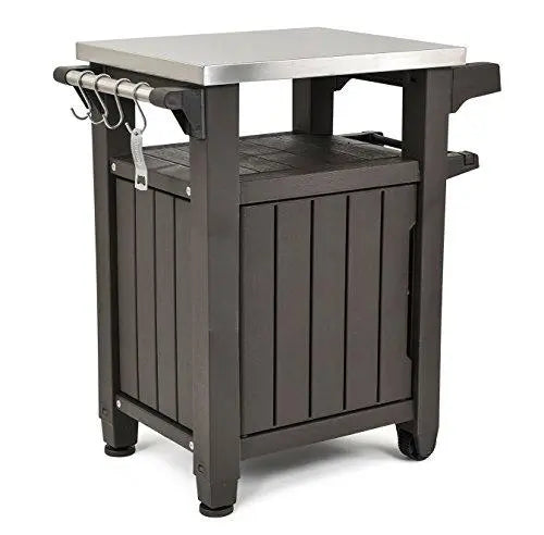 Stainless Steel Portable Outdoor Table & Storage Cabinet – Patio Kitchen Island or Bar Cart with Hooks