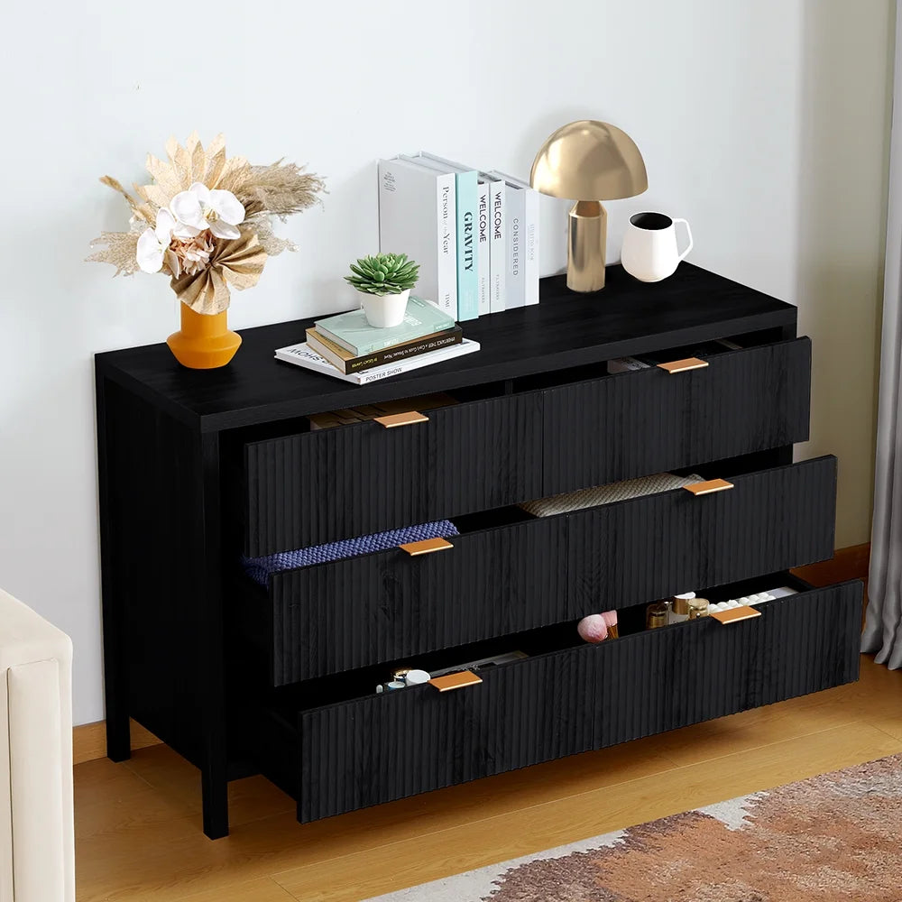 YOCWO Fluted Nightstand for Bedroom Set of 2, Wood Bedside Table Set of 2 with Drawers, Black