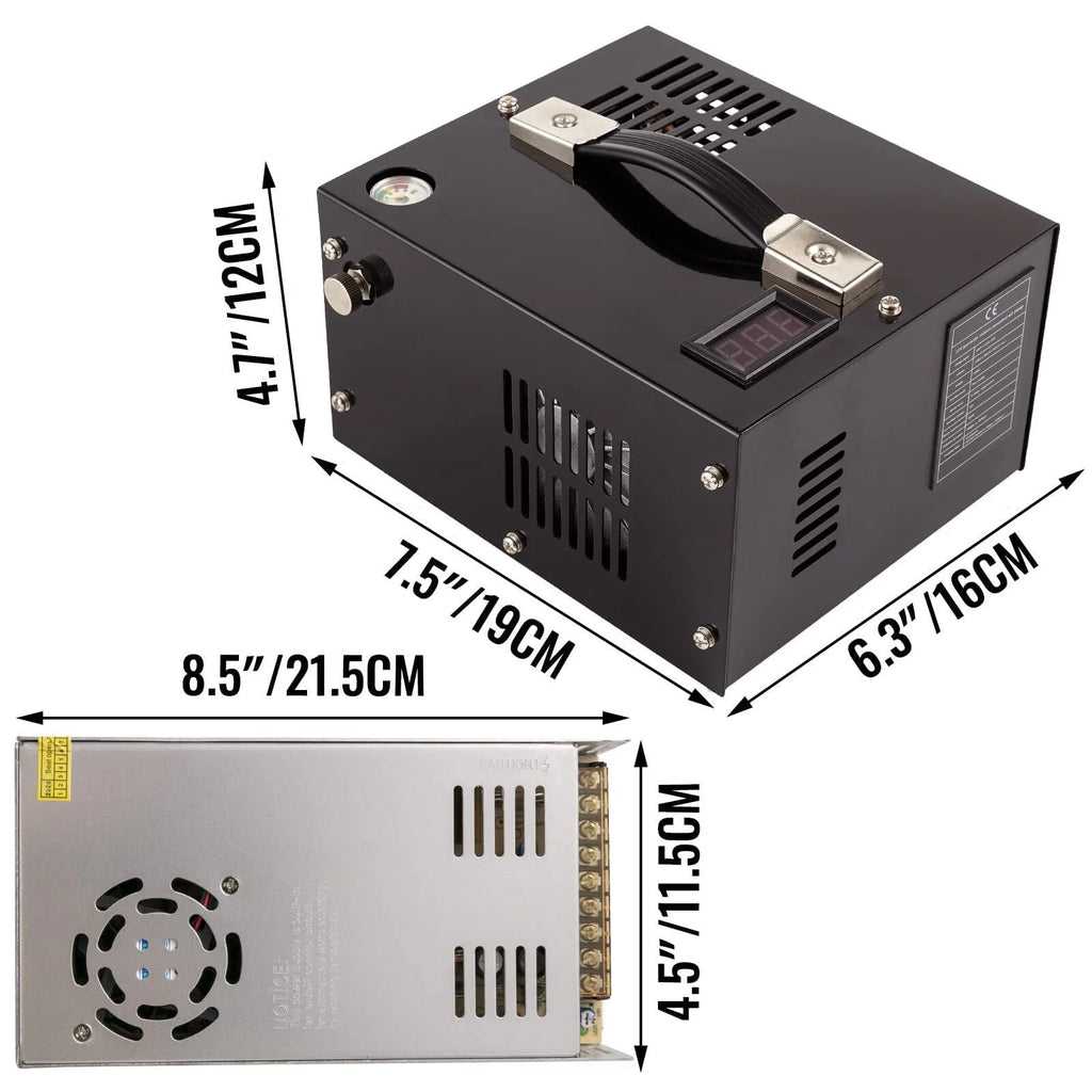 iMeshbean PCP Air Compressor, 4500PSI Portable PCP Compressor, 12V DC/110V 220V AC, PCP Manual-stop, w/Built-in Fan, for Paintball, Scuba Bottle