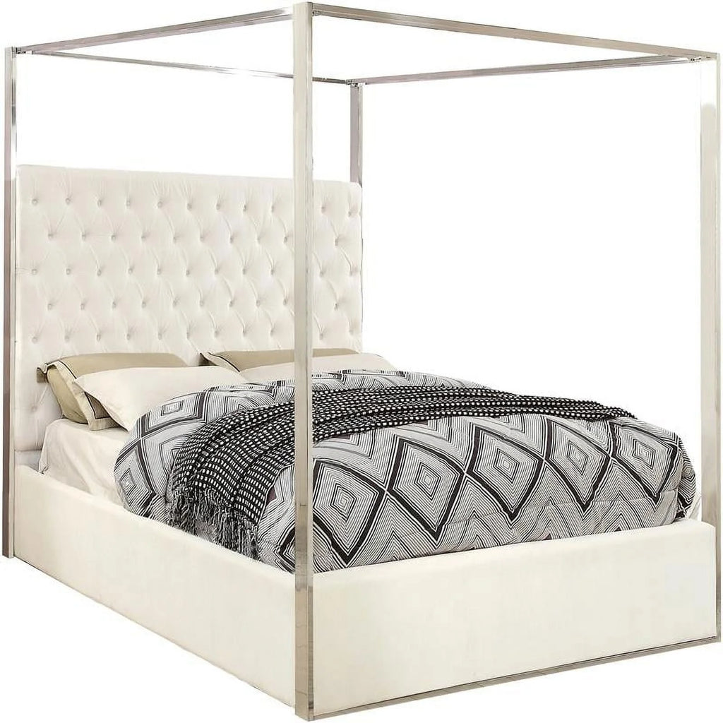 Porter White Velvet King Bed - Color:white Velvet, Style:contemporary