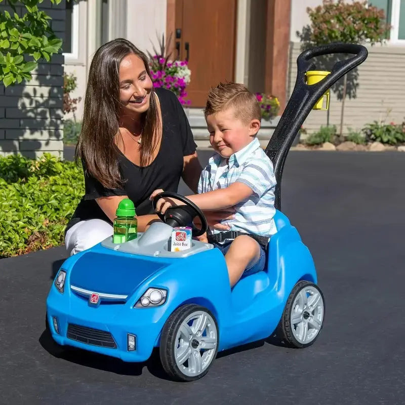 Step2 Whisper Ride II Pink Push Toy Car – Ride-On Vehicle with Seat Belt and Foldaway Storage
