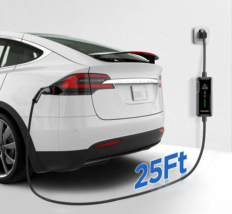 Famistar Level 2 & Level 1 EV Charger, 16Amp 110-240V Portable J1772 Electric Car Charger with Adjustable Amp Delayed Timer 25ft Long Cord