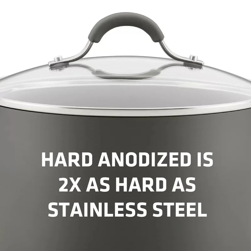 Circulon 83909 Radiance 10 qt. Hard-Anodized Aluminum Nonstick Stock Pot in Gray with Glass Lid