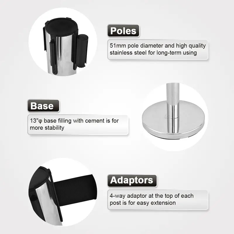 Stainless Steel Crowd Control Stanchions – 6-Piece Durable Barrier Kit