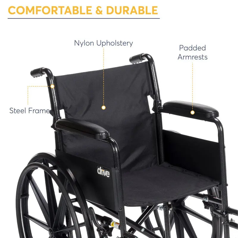 Drive Medical Silver Sport 1 Lightweight Wheelchair  Full Arms & Swing-Away Removable Footrests