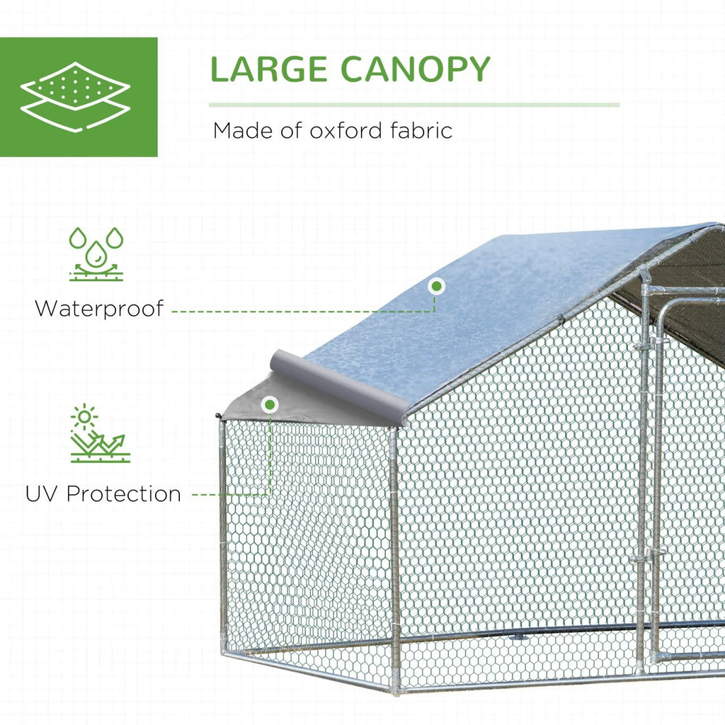 GFVCNIO PawHut Large Coop Metal Run with Waterproof and Anti-UV Cover Spire Shaped Walk-in Fence Cage Hen House for Outdoor and Yard Farm Use 1.26” Tube Diameter 9.8' x 6.6' x 6.4'