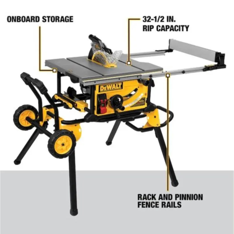 DEWALT DWE7491RS 10-Inch Job Site Table Saw  15-Amp Corded, Integrated Rolling Stand