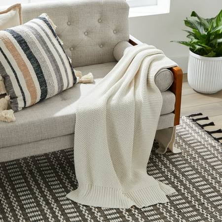 Better Homes & Gardens Solid Knit Throw Blanket, Papyrus, Standard Throw