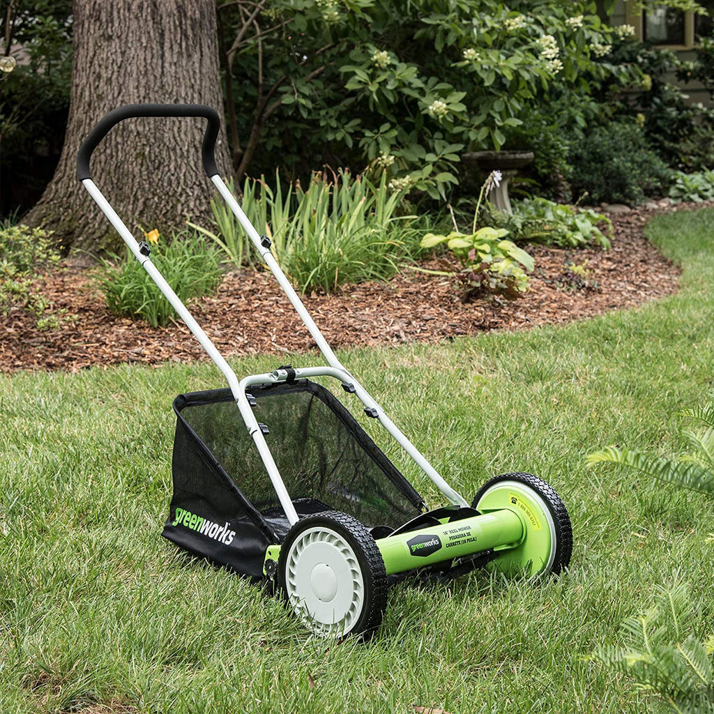Greenworks 16-Inch Reel Lawn Mower with Grass Catcher 25052 .Black/Green . 47"D x 22"W x 29.75"H💝 Last Day For Clearance