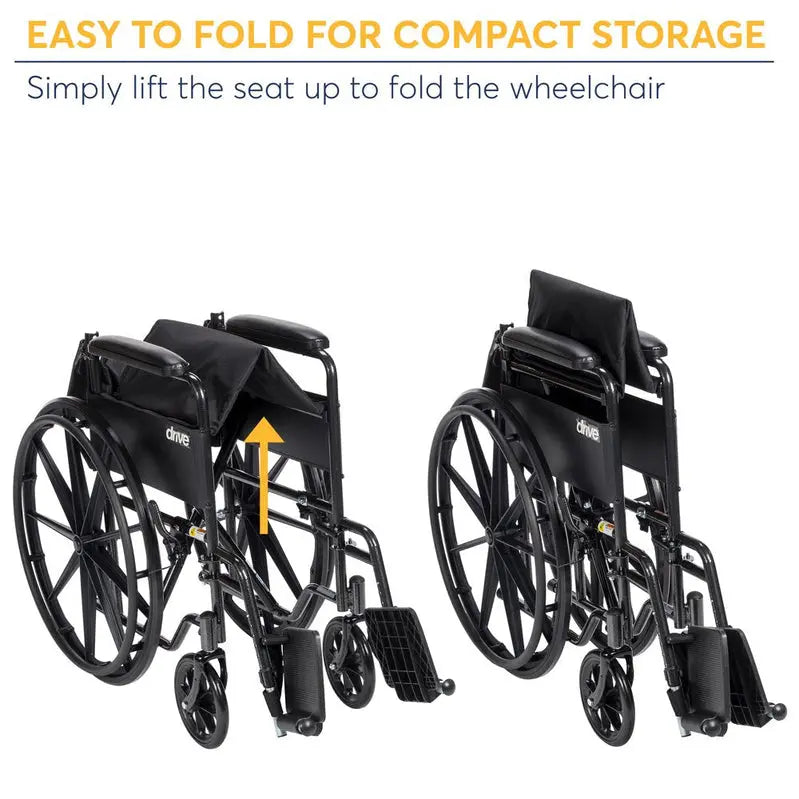 Drive Medical Silver Sport 1 Lightweight Manual Wheelchair with Full-Length Arms and Swing-Away Removable Footrests