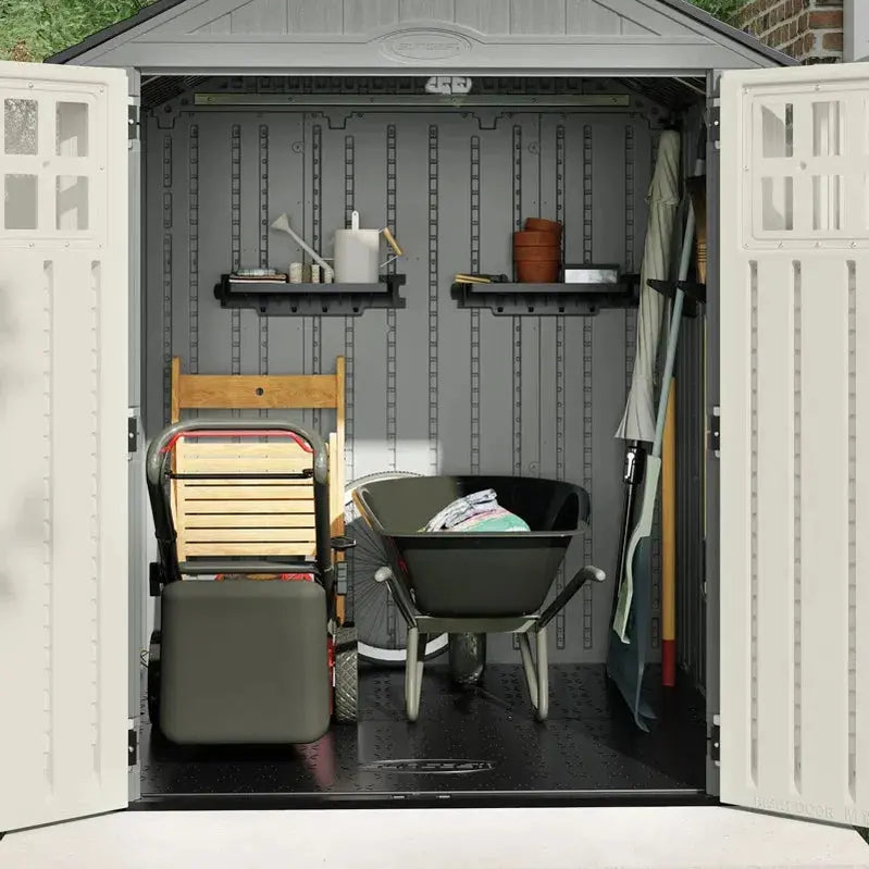 Suncast 6 ft. x 5 ft. Compact Resin Storage Shed – Low-Maintenance Backyard Organizer