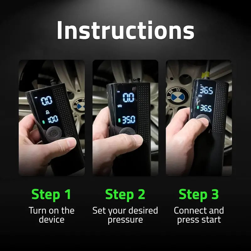 Dual-Pack Portable Air Compressor Power Kit  Cordless Tire Inflator Bundle with Home & On-the-Go Charging Accessories