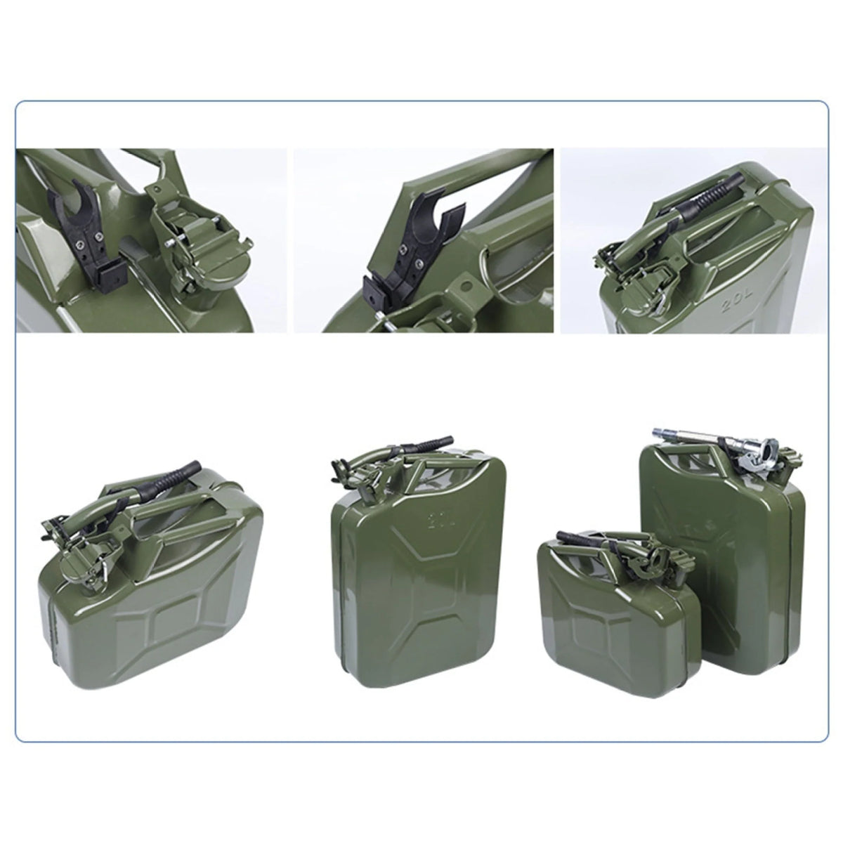 EUBUY 20L Green Metal Jerry Can Store Container with Fixed Spout for Petrol Oil Water Alcohol