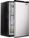 Compact 3.0 Cu. Ft. Upright Mini Freezer  Stainless Steel Reversible Door, Ideal for Dorms, Apartments, or Offices