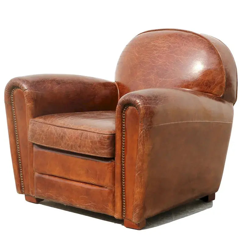 Pasargad Home Genuine Leather Paris Club Chair – Rich Brown Finish