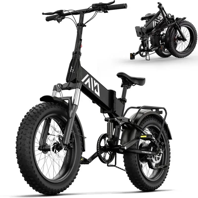 TST Buddy Pro 750W Foldable Electric Bike, 20″ Fat Tire, 48V 13Ah Battery, Dual Suspension, LCD Display, Black