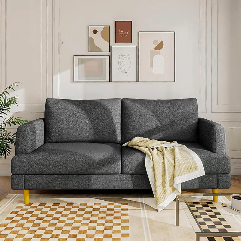 Compact Loveseat Sofa with USB-C Ports  Dark Gray Upholstered Small-Space Couch
