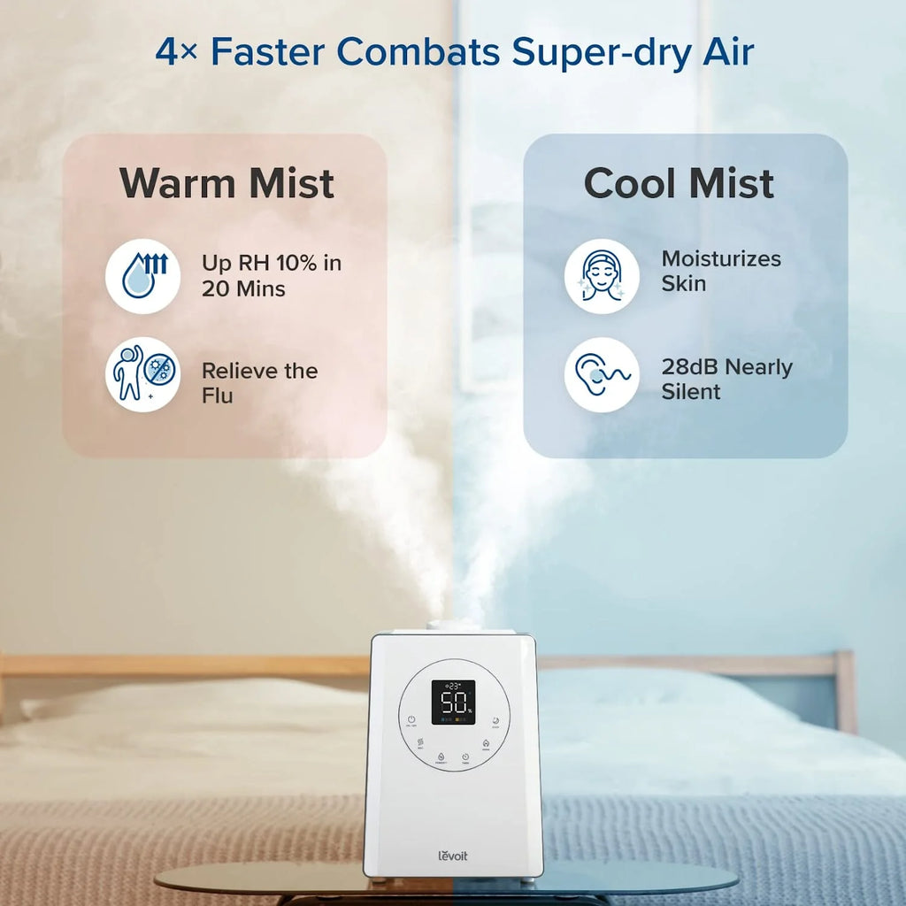 Levoit Smart Warm and Cool Mist Humidifier for Room, 6 L Top Fill Air Vaporizer for Large Rooms, Lv600s, White