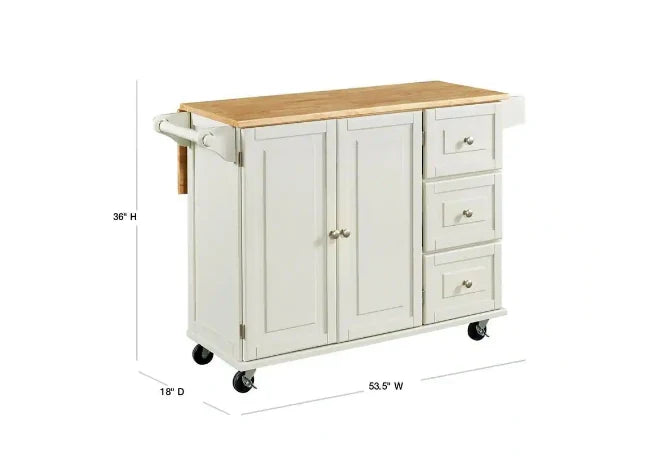 HOMESTYLES Dolly Madison White Kitchen Cart with Natural Wood Top