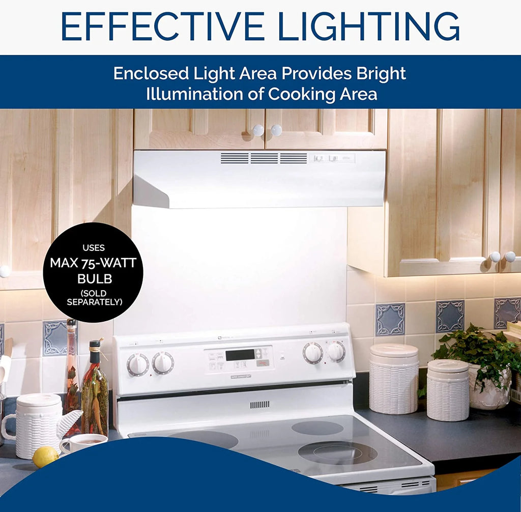 Broan-NuTone 413001 Non-Ducted Ductless Range Hood with Lights Exhaust Fan for Under Cabinet . 30-Inch . White