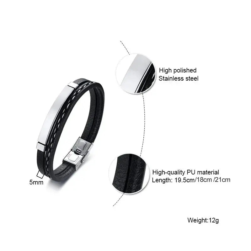 Textured Sew-Line Genuine Leather Bracelet