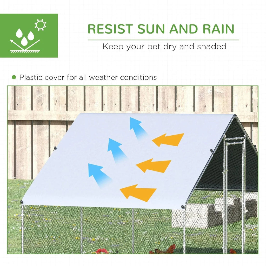 GFVCNIO Metal Coop Run with Cover Walk-In Outdoor Poultry Pen for Rabbits Ducks Large Hen House for Yard 10' x 6.5' x 6.5' Silver