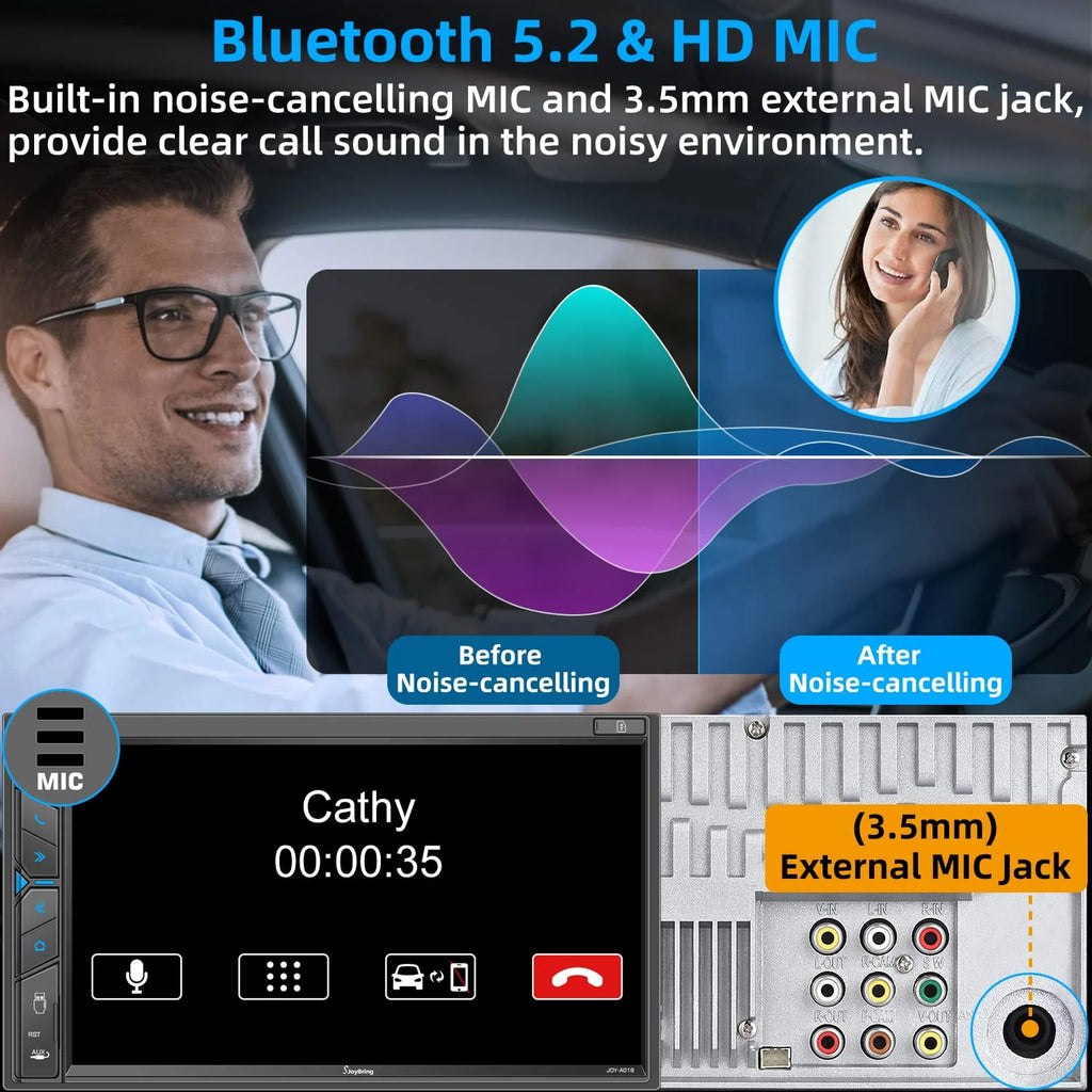 Double Din Car Stereo with Dash Cam - Voice Control Carplay, Android Auto, Steering Wheel Controls, 7" HD Touchscreen, Backup Camera, Bluetooth, Mirror Link, Subw, USB/TF/AUX, AM/FM Radio Receiver