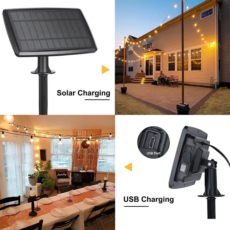 SZRSTH Solar Outdoor String Lights, 50FT Patio Decor Lights with Remote 25 Shatterproof LED Bulbs Waterproof Hanging Lights for Backyard Porch Party Garden Wedding