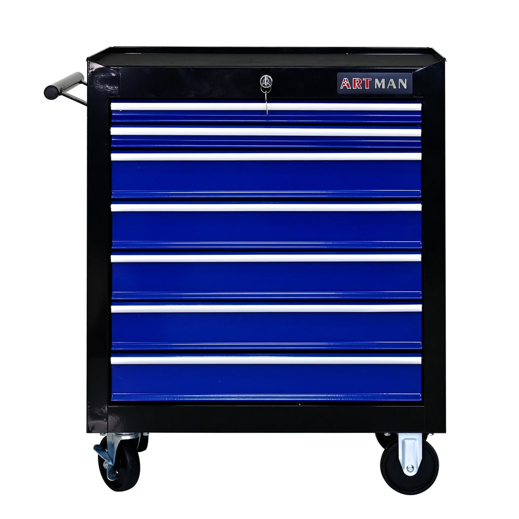 Aukfa Tool Chest, 24.5 in 7 - Drawer Steel Rolling Tool Box on Wheels for Workshop Garage, Red