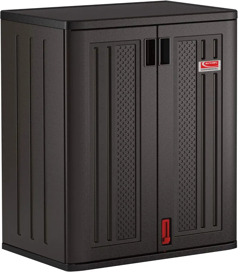 Suncast Heavy-Duty 9 cu. ft Resin Storage Cabinet – Lockable, Reinforced Shelves, USA-Made Garage or Workshop Organizer in Black