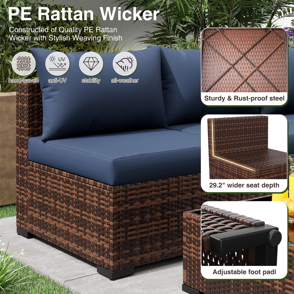 ELPOSUN Patio Furniture Set, Outdoor Patio Furniture Wicker Furniture Couch Set, 5 Pieces Outdoor Sectional Sofa, Patio Furniture Set, Outdoor Patio Set for Balcony Furniture (Grey)