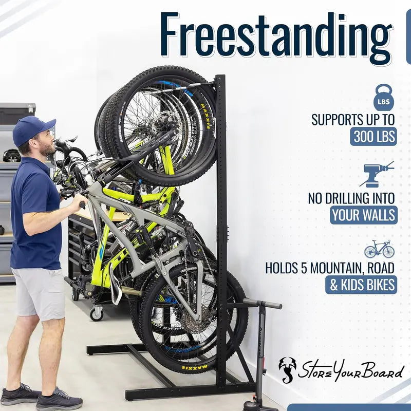 StoreYourBoard Teal Freestanding Triangle Bike Rack – Holds Up to 5 Bikes with Space-Saving Vertical Design