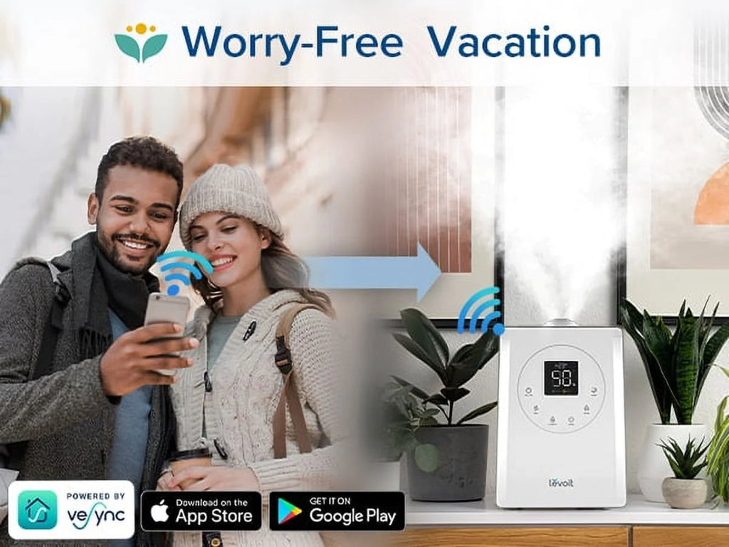 Levoit Smart Warm and Cool Mist Humidifier for Room, 6 L Top Fill Air Vaporizer for Large Rooms, Lv600s, White